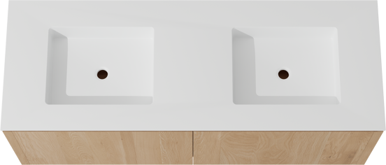Balmani Eclips zwevend badkamermeubel 150 x 55 cm Natuur eik met Tablo Stretto dubbele wastafel in Solid Surface mat wit