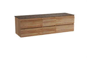 Balmani Lucida meuble salle de bains suspendu 180 x 55 cm teck avec Stretto tablette simple ou double en marbre dark emperador