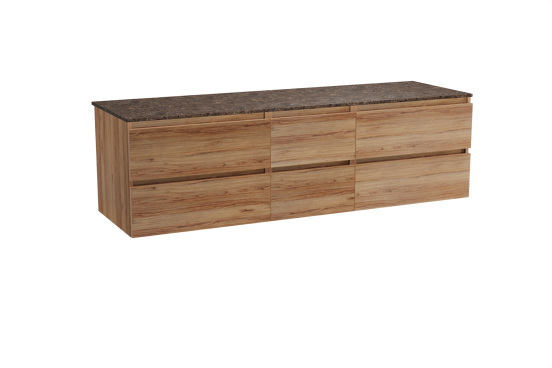 Balmani Lucida zwevend badkamermeubel 180 x 55 cm teak met Stretto enkel of dubbel tablet in marmer dark emperador