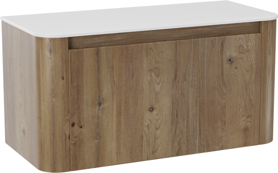 Storke Soft meuble salle de bains suspendu 100 x 46 cm chêne brut avec Tavola Soft tablette simple en Solid Surface blanc mat