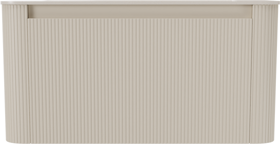 Storke Soft hängendes Möbelstück Set: 100 x 46 cm, Sand Matt, mit Mata Soft Einzelwaschtisch Solid Surface Beige Granit, Vertikale symmetrische gerade Rippe