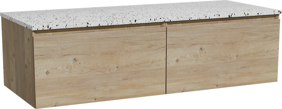 Storke Edge meuble salle de bains suspendu 130 x 52 cm chêne brut avec Tavola tablette simple ou double en blanc/noir mat terrazzo