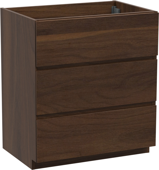 Storke Edge stehender Waschbeckenunterschrank: 75 x 52 cm, Nussbaum, 3 Schubladen