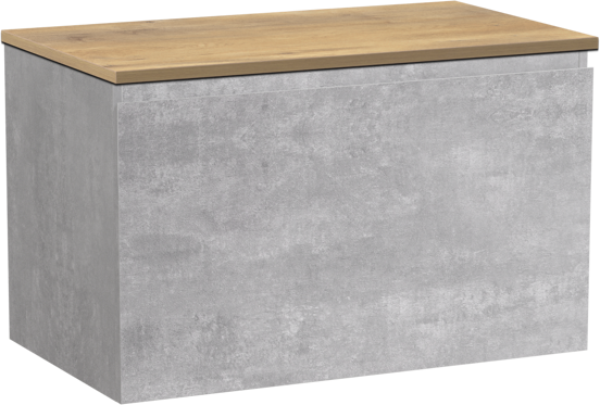 Linie Lado hängendes Möbelstück Set: 80 x 46 cm, Beton dunkelgrau, mit Lado Einzel Waschtischplatte, Melamin Naturbelassene Eiche