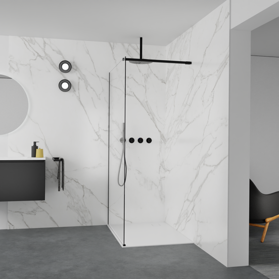 Balmani Modular inloopdouche: 110 x 200 cm, Helder glas, Mat zwarte profielen