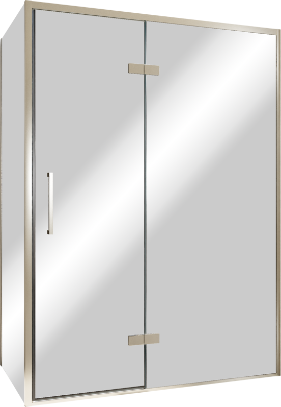 Balmani Senses Design douche en coin avec porte pivotante à droite et paroi latérale fixe, 140 x 100 cm, Miroir Reflex, Profil Brushed CoolMetal, coating inclus