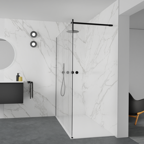 Balmani Modular douche à l'italienne: 180 x 200 cm, Mikado, avec coating, Profil Noir mat