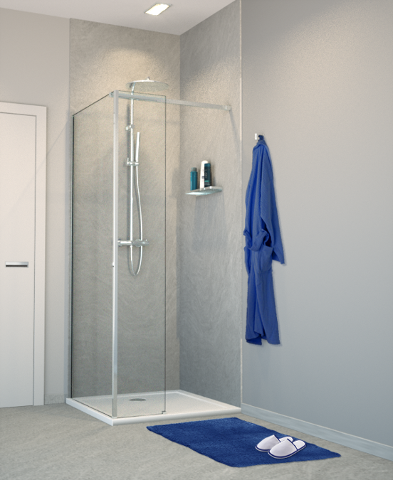 Balmani Modular Walk-In-Dusche mit fester Seitenwand 100 x 200 cm, Klarglas, Profil chrom glänzend