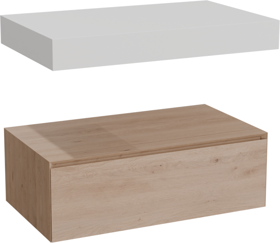Balmani Mitra Elements zwevend badkamermeubel 90 x 55 cm natuur eik met Dominus enkel tablet in solid surface mat wit