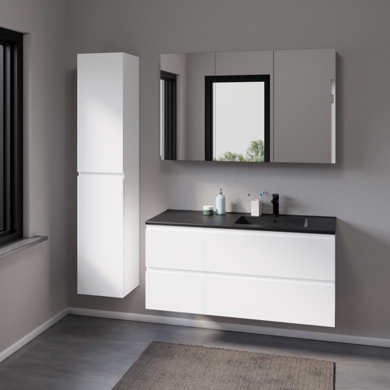 Linie Vano plan vasque asymétrique à droite marbre composite noir mat 120 x 46 cm
