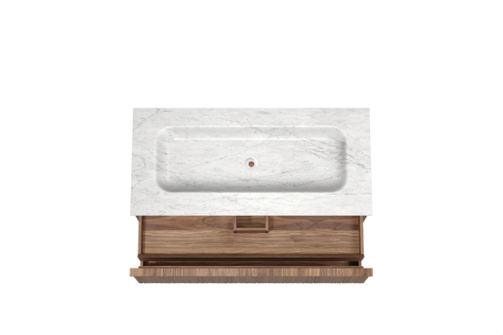 Balmani Forma meuble salle de bains suspendu 120 x 55 cm noyer américain avec Tablo Arcato plan simple en marbre carrare, Nervure circulaire asymétrique verticale