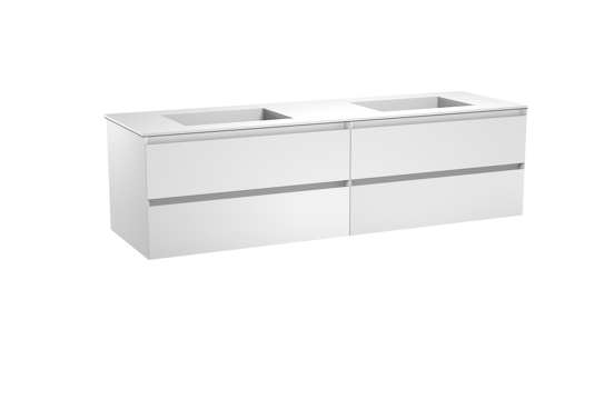 Balmani Mitra hängendes Möbelstück Set: 180 x 55 cm, Weiß matt, mit Tablo Stretto Doppelwaschtisch, Solid Surface Weiß matt