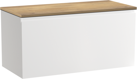 Linie Lado zwevend badkamermeubel 100 x 46 cm glanzend wit met Lado enkel of dubbel tablet in melamine natuur eik