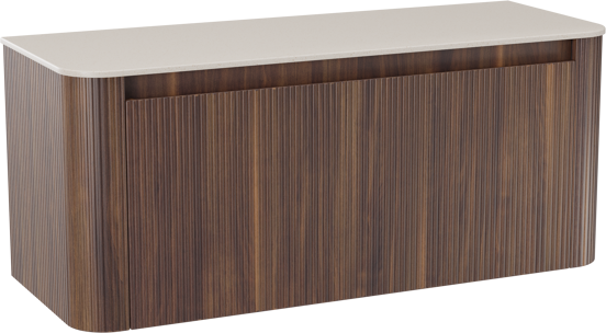 Storke Soft meuble salle de bains suspendu 120 x 46 cm noyer avec Tavola Soft tablette simple ou double vasque en Solid Surface beige granite, Nervure droite symétrique verticale