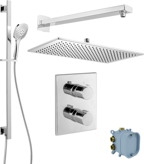 Blaufoss Smartbox De Luxe colonne de douche encastrée robinet thermostatique avec douche de tête rectangulaire 45 x 25 cm chrome brillant