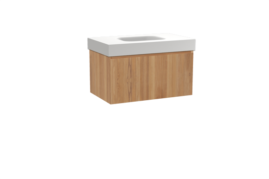 Balmani Idra zwevend badkamermeubel 90 x 55 cm teak met Arcato enkele wastafel in solid surface mat wit