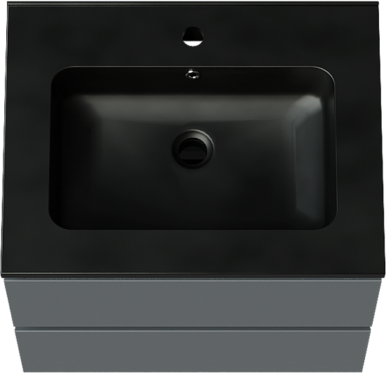 Linie Lado meuble salle de bains suspendu 60 x 46 cm bleu anthracite avec Vano plan simple en marbre composite noir mat