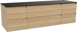 Balmani Mitra hängendes Möbelstück Set: 180 x 55 cm, Naturbelassene Eiche, mit Stretto Einzel- oder Doppel Waschtischplatte, Schwarzes Granit