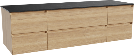 Balmani Mitra meuble salle de bains suspendu 180 x 55 cm chêne naturel avec Stretto tablette simple ou double en granit noir