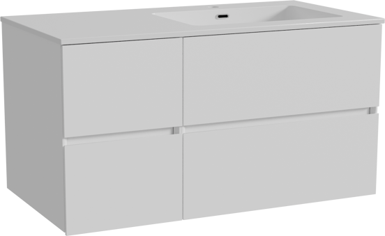 Storke Edge meuble salle de bains suspendu 100 x 52 cm blanc mat avec Diva plan vasque asymétrique à droite en marbre composite blanc brillant