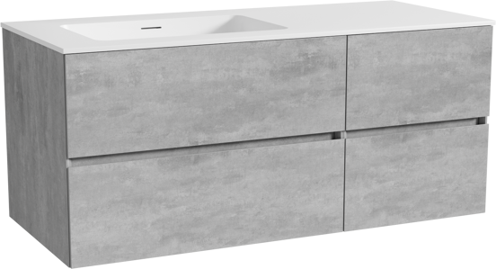 Storke Edge zwevend badmeubel 120 x 52 cm beton donkergrijs met Mata asymmetrisch linkse wastafel in solid surface mat wit