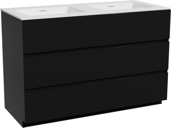 Storke Edge meuble salle de bains à poser 120 x 52 cm noir mat avec Mata double vasque en solid surface blanc mat