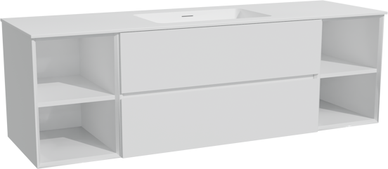 Storke Edge meuble salle de bains suspendu 165 x 52 cm blanc mat avec Mata plan simple en solid surface blanc mat