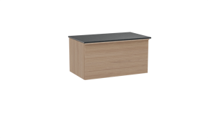 Balmani Forma zwevend badkamermeubel 90 x 55 cm natuur eik met Stretto enkel tablet in graniet zwart, Horizontale symmetrische rechte ribbel
