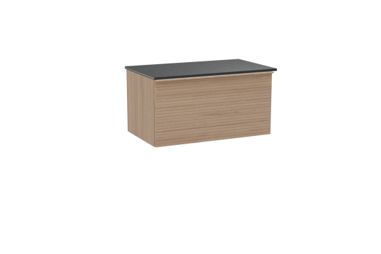 Balmani Forma zwevend badkamermeubel 90 x 55 cm natuur eik met Stretto enkel tablet in graniet zwart, Horizontale symmetrische rechte ribbel