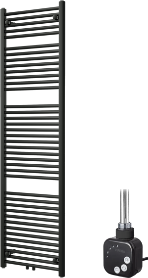 Vipera Kanza enkele handdoekradiator 50 x 180 cm elektrische verwarming mat zwart zij- en middenaansluiting 800W, weerstand inbegrepen