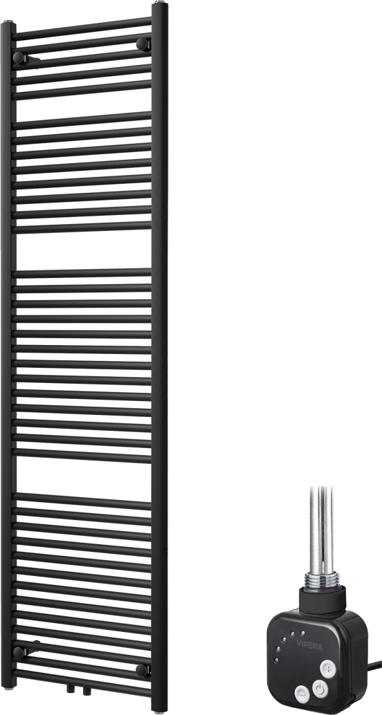 Vipera Kanza enkele handdoekradiator 50 x 180 cm elektrische verwarming mat zwart zij- en middenaansluiting 800W, weerstand inbegrepen