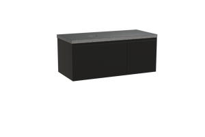 Balmani Idra meuble salle de bains suspendu 120 x 55 cm noir mat avec Rock plan vasque asymétrique à gauche en granit noir
