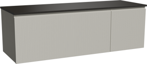 Storke Ribs meuble salle de bains suspendu 150 x 52 cm soie grise avec Panton tablette simple ou double en mdf enduit de poudre noir mat, Nervure droite symétrique verticale