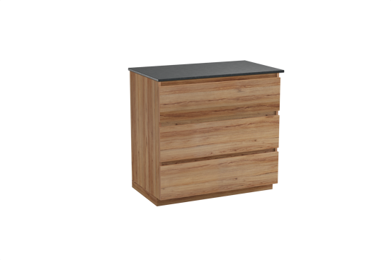 Balmani Lucida staand badkamermeubel 90 x 55 cm teak met Stretto enkel tablet in graniet zwart