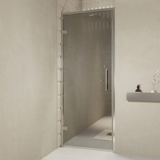 Balmani Senses Design porte pivotante à gauche 90 cm x 210 cm verre Miroir Reflex, Profil chrome, coating inclus