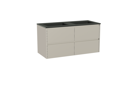 Storke Seda meuble salle de bains suspendu 120 x 52 cm soie grise avec Scuro double vasque en quartz noir mat