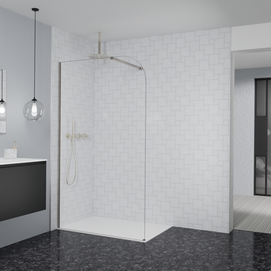Balmani Modular Walk-In Dusche: 120 x 200 cm, Klarglas abgerundet, inklusive Coating, Profil Brushed CoolMetal