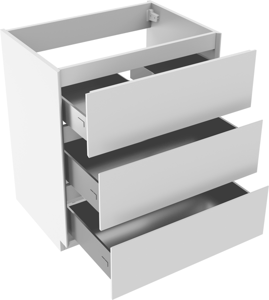 Storke Edge stehender Waschbeckenunterschrank: 75 x 52 cm, Weiß glänzend, 3 Schubladen