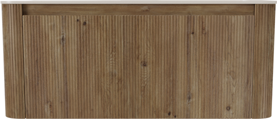 Storke Soft hängendes Möbelstück Set: 120 x 46 cm, Eiche rau, mit Mata Soft Doppelwaschtischplatte Solid Surface Beige Granit, Vertikale symmetrische gerade Rippe