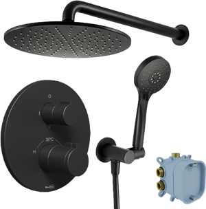 Blaufoss Round thermostatische kraan Inbouw regendoucheset met regendouchekop rond 30 cm mat zwart