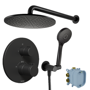 Blaufoss Round thermostatische kraan Inbouw regendoucheset met regendouchekop rond 30 cm mat zwart