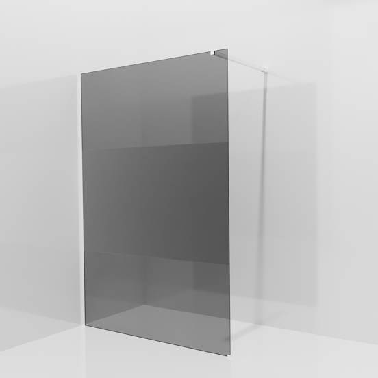 Balmani Modular inloopdouche: 140 x 200 cm, Rookglas met matte strook met coating, Mat witte profielen