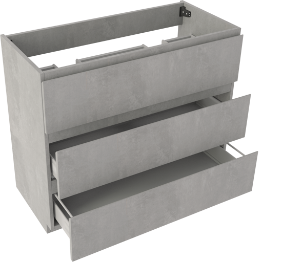 Storke Delta staande wastafelonderkast 100 x 48 cm 2 sifonuitsparingen beton donkergrijs 3 lades 2 sifonuitsparingen