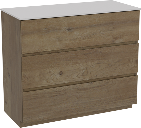 Storke Edge staand badkamermeubel 100 x 46 cm ruwe eik met Tavola enkel tablet in solid surface mat wit