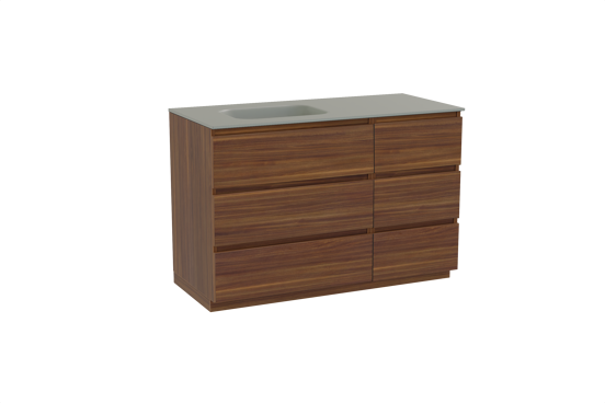 Balmani Lucida freistehendes Möbelstück Set: 120 x 55 cm, Amerikanischer Nussbaum, mit Tablo Arcato Waschtisch links, Solid Surface Steingrau