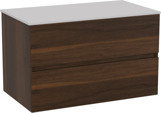 Storke Edge meuble salle de bains suspendu 80 x 46 cm noyer avec Tavola tablette simple en solid surface blanc mat
