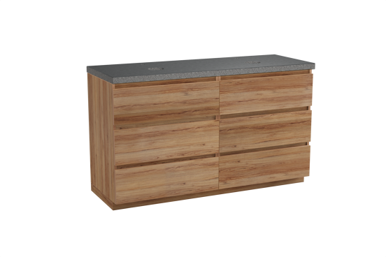 Balmani Lucida staand badkamermeubel 150 x 55 cm teak met Rock dubbel tablet in graniet zwart