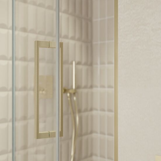 Balmani Senses Design douche draaideur links 100 cm x 210 cm Helder glas, Brushed Champagne Gold profielen, met coating