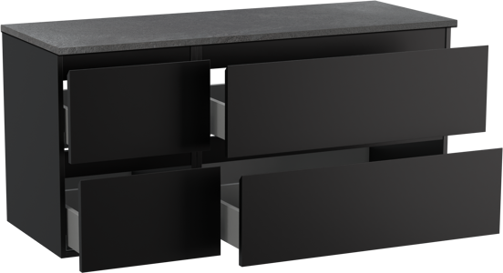 Linie Lado meuble salle de bains suspendu 120 x 46 cm noir mat avec Lado tablette simple ou double en mélaminé ardoise gris