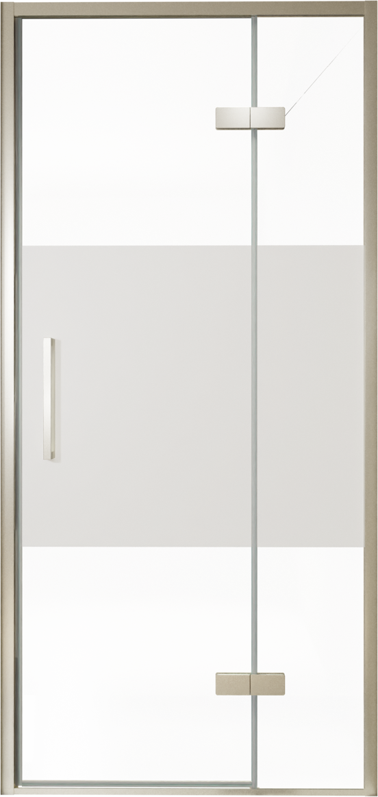 Balmani Senses Design Dusche Drehtür, Rechts, 100 cm x 210 cm, Klarglas mit mattiertem Streifen, Profil Brushed CoolMetal, inklusive Coating